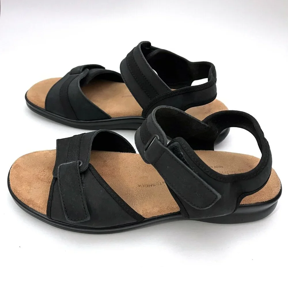 Flexus Sandals Made in Italy Black Leather Comfort Ankle Strap Spring Step - Picture 7 of 12